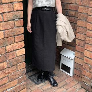 [Lined] H-line long linen skirt (3cm)