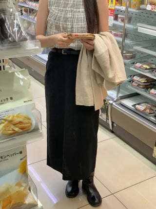 [Lined] H-line long linen skirt (3cm)
