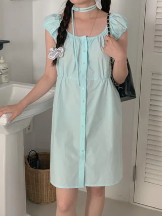 Mini Ribbon Puff Shirring Elastic Dress (2c)