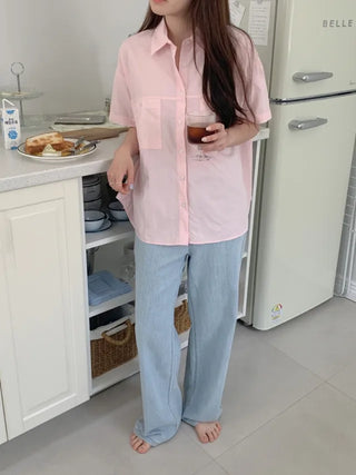 Pocket Loose Fit Short Sleeve Nylon Shirt (4c)