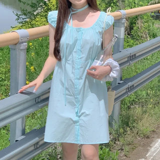 Mini Ribbon Puff Shirring Elastic Dress (2c)