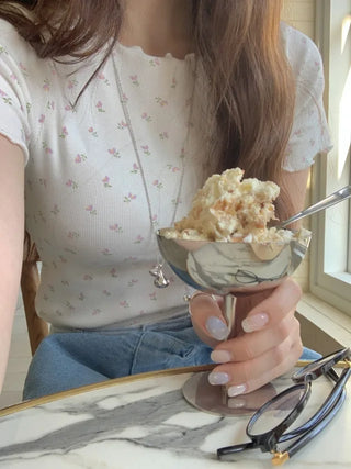 Flower frill short-sleeved T-shirt (2c)
