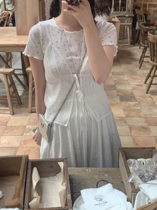 Flower frill short-sleeved T-shirt (2c)