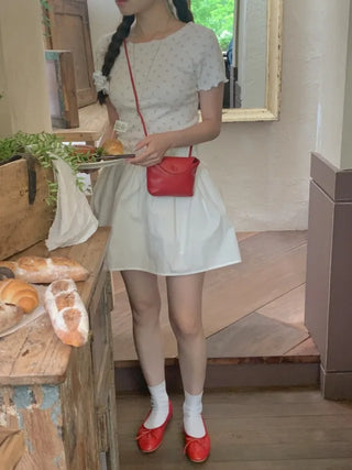 Flower frill short-sleeved T-shirt (2c)