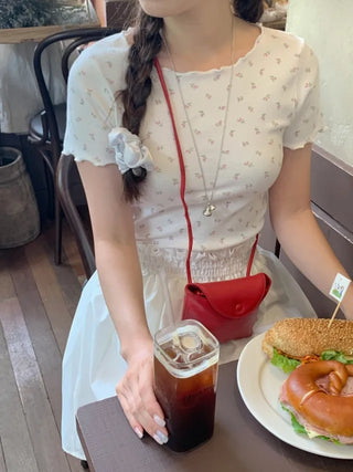 Flower frill short-sleeved T-shirt (2c)
