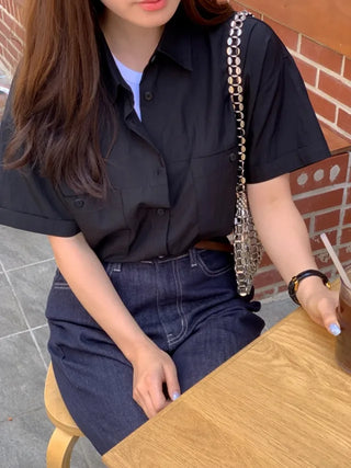 Pocket Loose Fit Short Sleeve Nylon Shirt (4c)