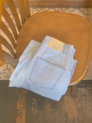 Light denim straight wide pants