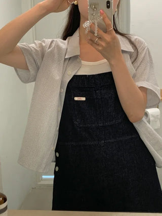 Summer Striped Seersucker Short-Sleeve Shirt