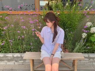 Summer Striped Seersucker Short-Sleeve Shirt