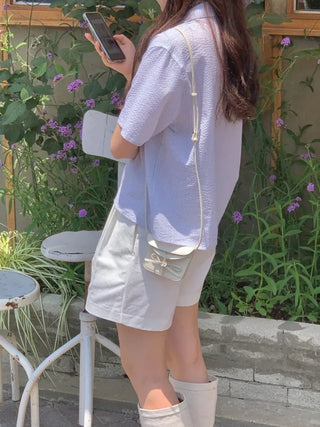 Summer Striped Seersucker Short-Sleeve Shirt