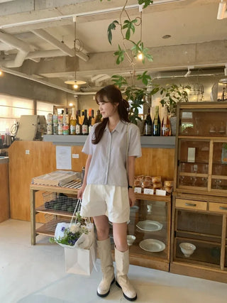 Summer Striped Seersucker Short-Sleeve Shirt