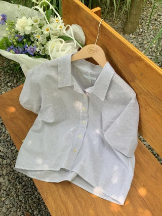 Summer Striped Seersucker Short-Sleeve Shirt
