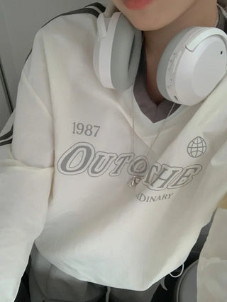 Autumn Loose Fit V-Neck Nylon Sweatshirt