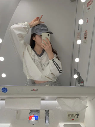 Autumn Loose Fit V-Neck Nylon Sweatshirt