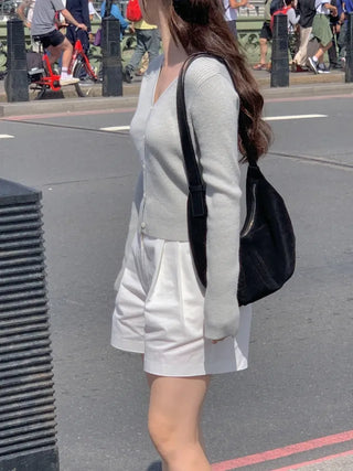 V-neck ribbed cardigan