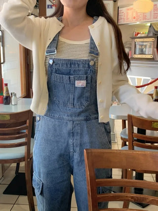 Cargo denim overalls