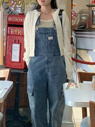 Cargo denim overalls