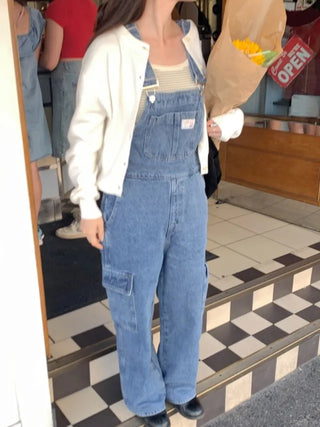 Cargo denim overalls