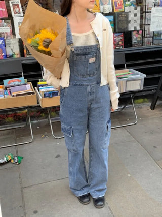 Cargo denim overalls