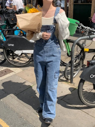 Cargo denim overalls