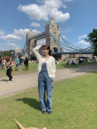 Cargo denim overalls