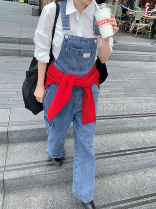 Cargo denim overalls