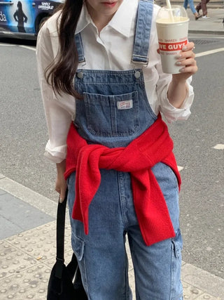 Cargo denim overalls