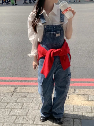 Cargo denim overalls