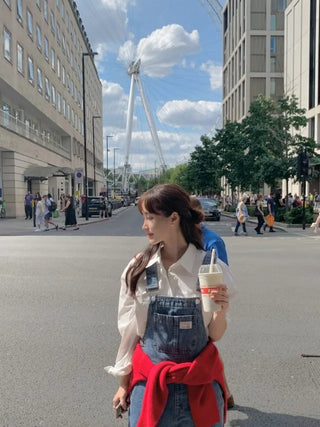 Cargo denim overalls
