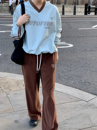 Autumn Loose Fit V-Neck Nylon Sweatshirt