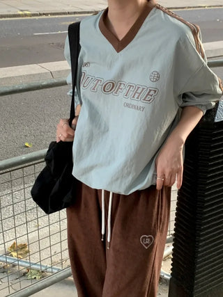 Autumn Loose Fit V-Neck Nylon Sweatshirt