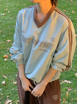 Autumn Loose Fit V-Neck Nylon Sweatshirt