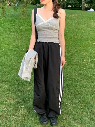 Wide-leg fleece-lined track pants