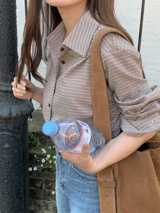 Wrinkle-free brown vintage check shirt