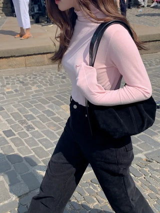 Spandex frill inner turtleneck