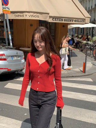 V-neck ribbed cardigan