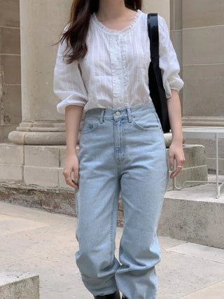 Autumn Days Semi-Wide Wash Denim Pants