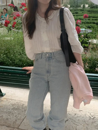 Autumn Days Semi-Wide Wash Denim Pants