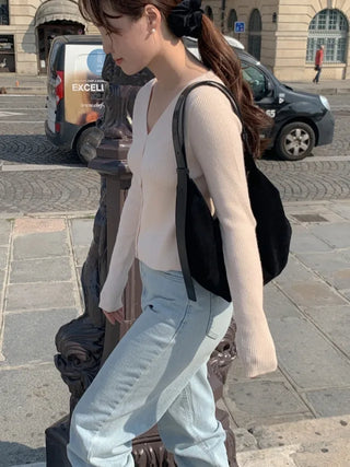 V-neck ribbed cardigan