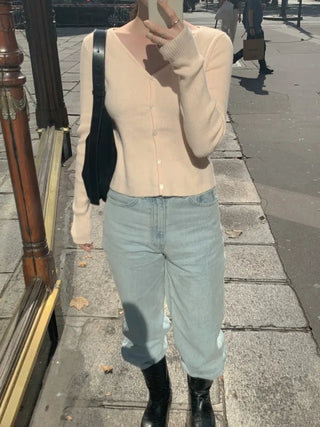 V-neck ribbed cardigan