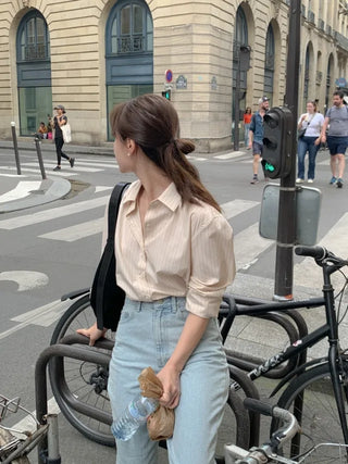 Autumn Loose Fit Striped Shirt
