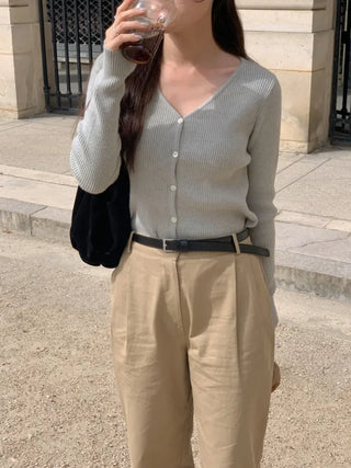 V-neck ribbed cardigan