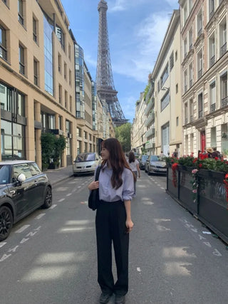 French pleated wide slacks
