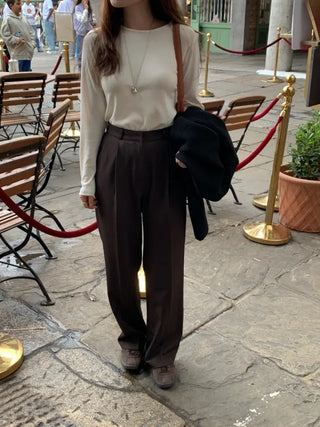 French pleated wide slacks