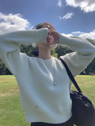Loose-fit cropped round knit