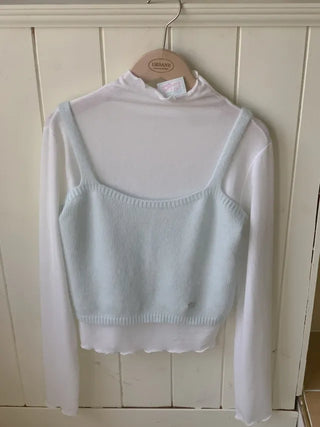 Mint-colored wool angora knit bustier