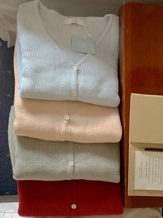 V-neck ribbed cardigan