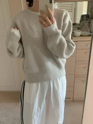 Loose-fit cropped round knit