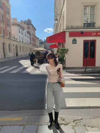 Autumn Days Semi-Wide Wash Denim Pants