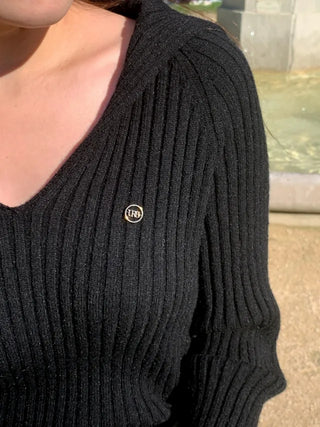 Mood Rib V-Neck Whole Garment Sailor Knit